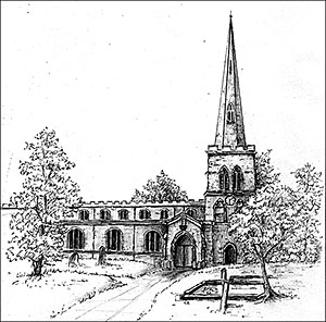 Line drawing of the church by Joan Campbell
