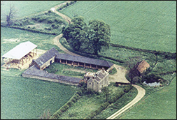 A 1965 aerial view of Glendon farm, east of the A6 and approached by the lane in the foreground