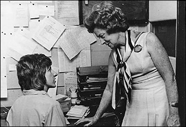 Barbara Castle with Kate Bryce on her visit to Burton Latimer Health Centre in 1974