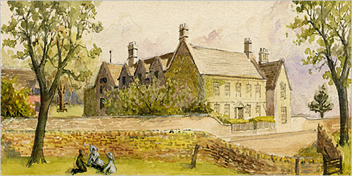 Painting of The Hall shown from the Cricket Ground in 1914