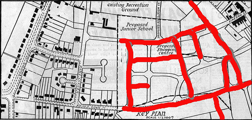 Plan of roads that were built instead