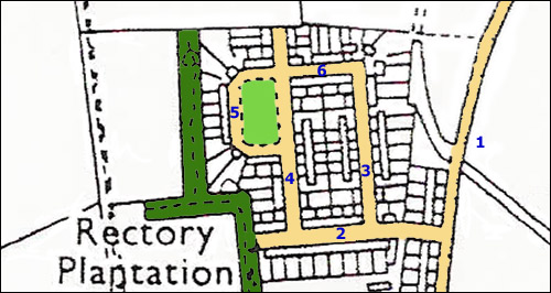 A map of the Cranford Road estate(sometimes called the Spinney Road estate) which was built in the late 1940s