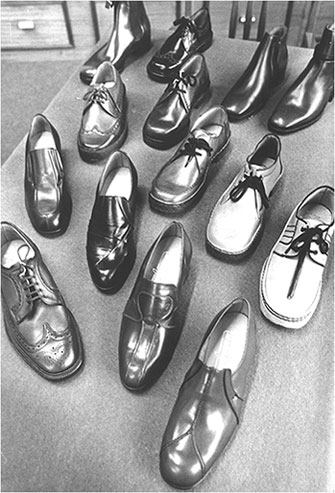 Photograph showing sample shoes ready for exhibition