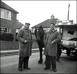 Walt and John Meads in Eady Road with milk float in the '50s