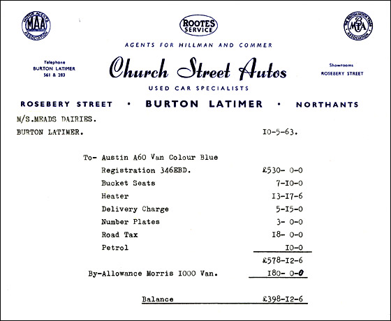 Invoice from Church Street Autos