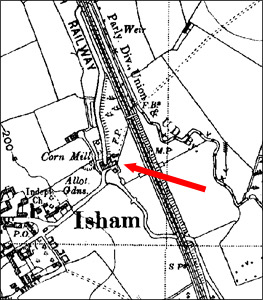 The site of Isham Mill, from a 1938 map.