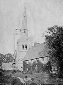 Scaffolding around the church spire