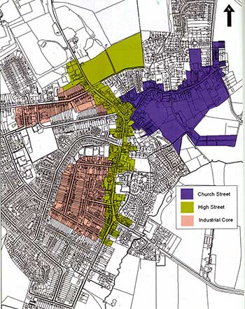 Map detailing the three character areas