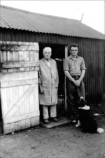 Geoff  Plowright and son Geoff with Prince the collie dog