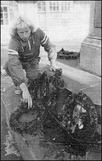 Council groundsman Mr Vic Gater surveys the damage