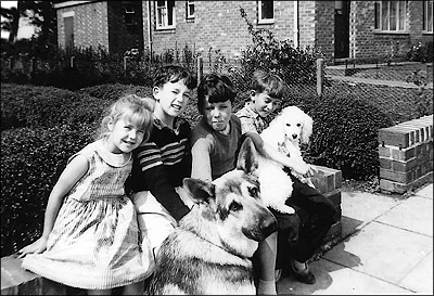 The Murrels and Byland children outside a house on The Crescent in c.1960
