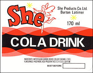 Picture of the She"Cola Drink" bottle label.