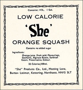 Picture of the She "Orange Squash" bottle label.