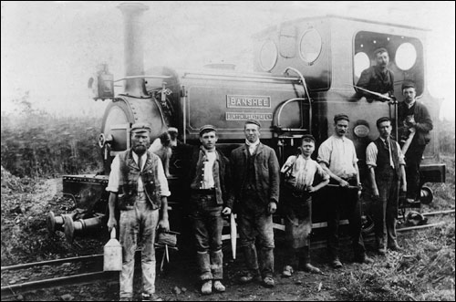 Workers and locomotive