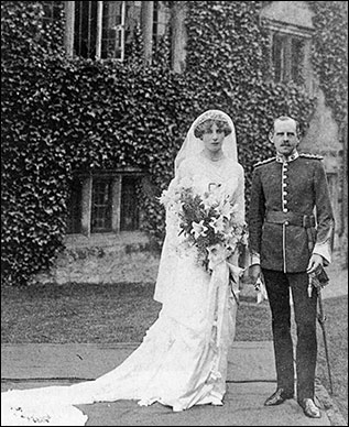 Mildred, elder daughter of Colonel Champion de Crespigny,at her marriage to Captain Harold Cartwright of Aynho in 1913. 