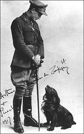 Photograph of Lt Arthur de Crespigny, the only son of the family with his dog, Pincher