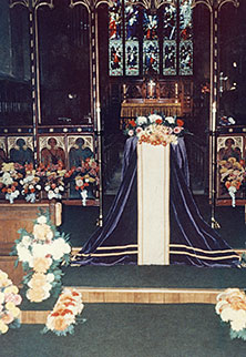 Photograh taken in St Mary's Church of the coffin of Jocelyn Harpur, 8 October 1968