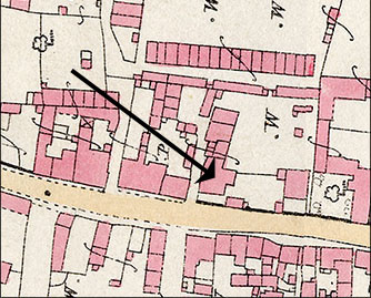 Part of an 1886 Ordnance Survey Map indicating the place occupied by The Band Club.