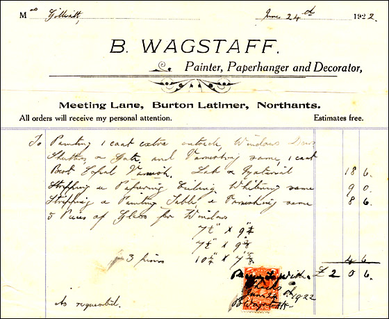 Invoice from B Wagstaff, Painter & Decorator