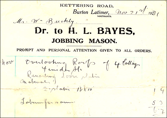 Invoice from Albert Ball, Jobbing Mason