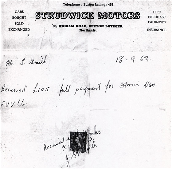 Invoice from Strudwick Motors