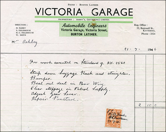 Invoice from Victoria Garage