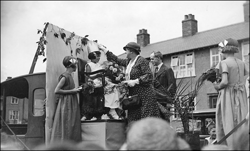 The ceremonial crowning of the Queen of the Co-operative Day Parade c.1938