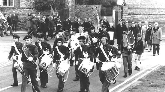 The Pathfinders First Public Parade - November 1978 - turning into Churchill Way from the High Street, leading the town's Remembrance Day Parade on its first public appearance
