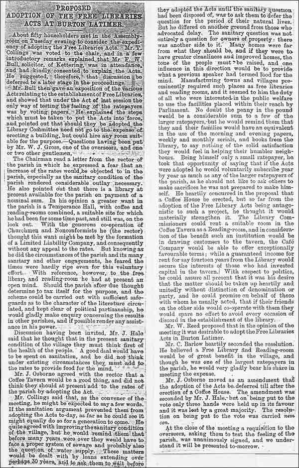 Extract from the Wellingborough News 7th November 1890