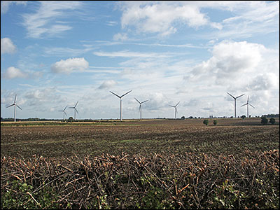 Photograph of the Wind Farm showing 8 of the 10 turbines