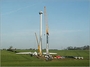 Photograph of the Wind Farm showing a turbine under construction