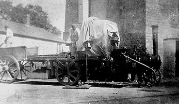 Photograph showing an unknown type of steam wagon at Wallis's Mill