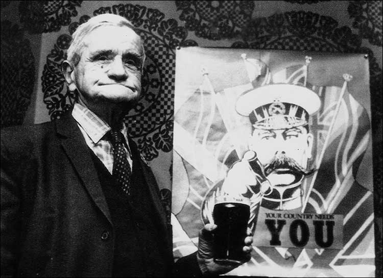 George Loak, 157th Labour Corps in 1914-18 enjoying a pint c1975
